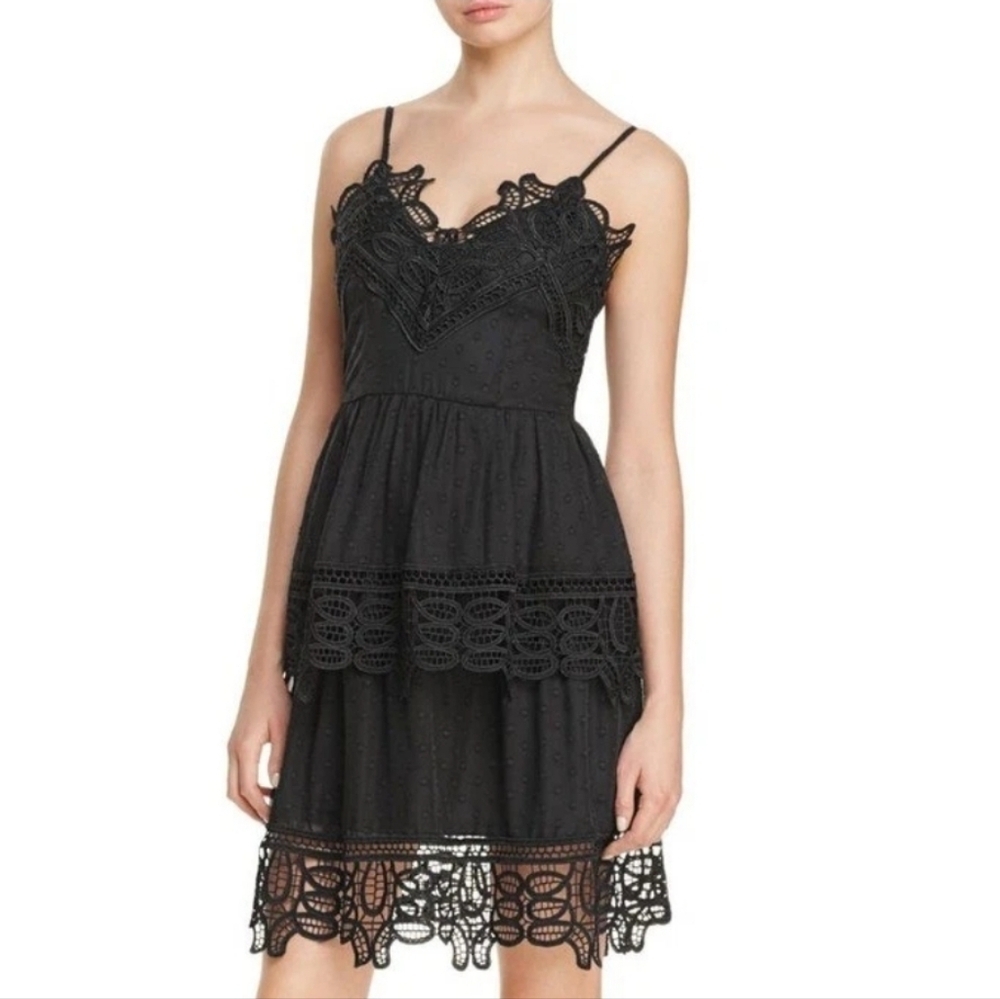 Dex Black Tiered Lace Dress